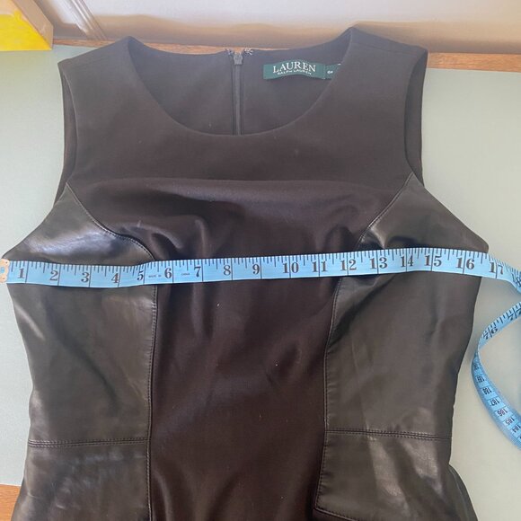 Lauren Ralph Lauren - Black Knee length dress with faux leather detail Size 6P - Picture 8 of 13